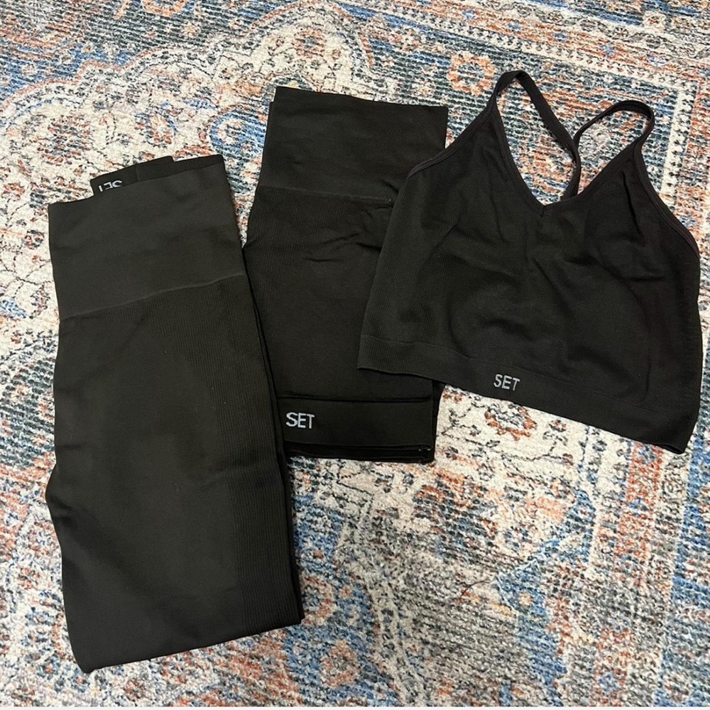 Set Active Sculptflex Brown Medium Like New Leggings Sports Bra Biker Shorts